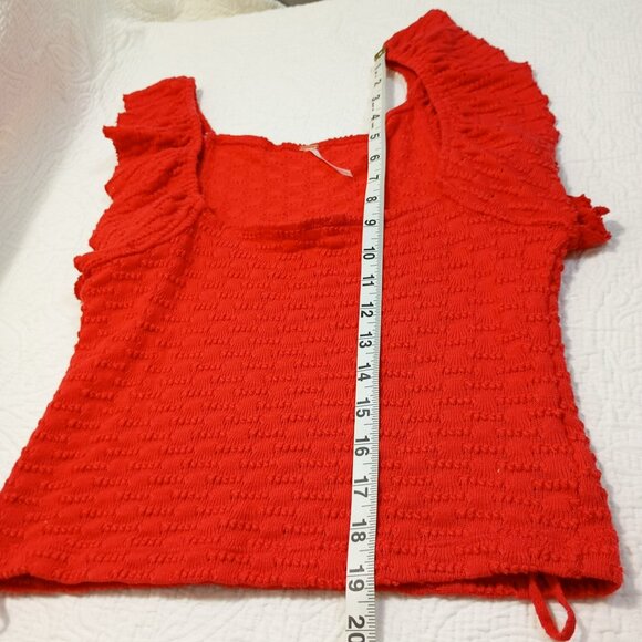 Free People Top Red Ruffled Textured M Womens - Picture 8 of 9